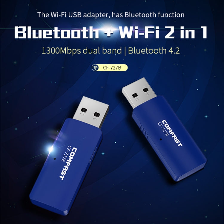 COMFAST CF-727B 1300Mbps Dual Frequency Gigabit USB Desktop Transmitter Receiver Portable Bluetooth V4.2 + WiFi Wireless Network Card COMFAST CF-727B 1300Mbps Dual Frequency Gigabit USB Desktop Transmitter Receiver Portable Bluetooth V4.2 + WiFi Wireless Network Card